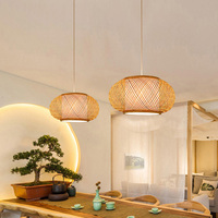 Abat-jour en rotin tissé à la main lustres en bambou à rayures lampes suspendues pour cuisine salon chambre pour Villa couloir