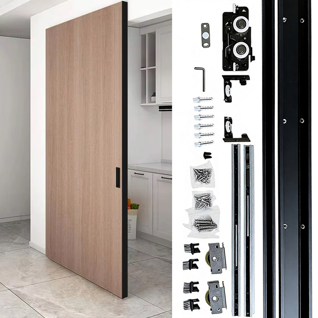 Modern Design Invisible Side Adjustment Ghost Door Sliding Hardware Magic Trackless Sliding Door Hardware Kit Track System