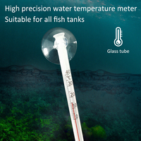 Termometer kaca akuarium 0-40 °C, pengukur suhu air tangki ikan akurat dengan cangkir isap
