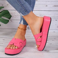 Nouvelles sandales compensées légères à semelle épaisse en PU pour femme, modèle été 2025, style européen et américain, bout ouvert, taille petite