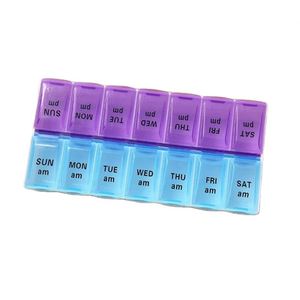 Boîte à pilules en plastique à double rangée avec 14 compartiments, organiseur de médicaments portable, rangement pour pilules, vitamines, bijoux, pour les voyages - Product Image 1