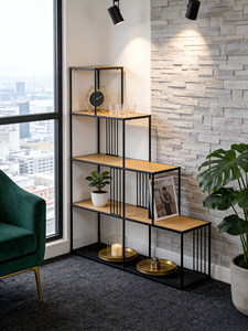 Estanterías minimalistas <span class=keywords><strong>de</strong></span> <span class=keywords><strong>madera</strong></span> <span class=keywords><strong>y</strong></span> metal, unidades <span class=keywords><strong>de</strong></span> almacenamiento <span class=keywords><strong>de</strong></span> pie para cocina, sala <span class=keywords><strong>de</strong></span> estar, sala <span class=keywords><strong>de</strong></span> lectura en el hogar, hotel, apartamento - Product Image 1