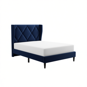 Db Navy Blue Velvet Full Size Bed <b>Frame</b> With Adjustable Headboard Contemporary Modern Bedroom <b>Furniture</b> Set - Product Image 1