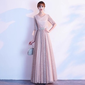 Evening Gown V-Neck <b>A</b>-<b>Line</b> Empire Waist Long <b>Dress</b> Elegant Banquet Attire For Hosts And Choir Performance - Product Image 4