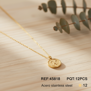 Collana in Acciaio Inossidabile con Ciondolo Lettera F 1,9 Cm Monofacciale Collar-F - Product Image 2