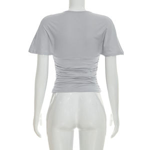 Viviblook C26TP096 T-shirt pour femme, nouvelle collection d'été, haut décontracté à manches chauve-souris et col en V profond, taille ajustée pour femme - Product Image 4