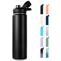 Bouteille d'eau isotherme avec poignée, bouteilles d'eau en acier inoxydable 304 à large ouverture, bouteille d'eau de sport, sans BPA, 24 onces