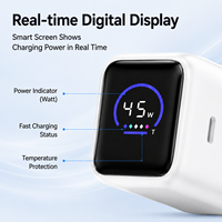 Chargeur rapide Type-C 45W avec affichage numérique, adaptateur mural PD prise EU pour smartphone, tablette, ordinateur portable, chargeur de voyage compact