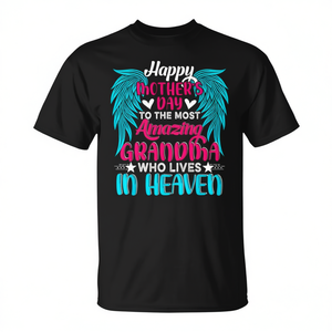 T-shirt Happy Mothers Day To The Most Amazing Grandma In Heaven, manches courtes, col rond unisexe, impression numérique, cadeau pour l'église - Product Image 2