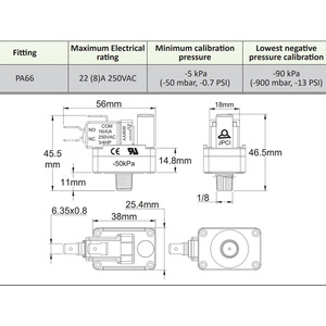Ultimheat PA66 spdt liên hệ chân không công tắc áp suất có thể điều chỉnh điểm đặt 22a-90kpa cho ứng dụng điều khiển áp suất phương tiện nước - Product Image 3