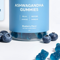 Gummies d'Ashwagandha OEM saveur Myrtille, à base de plantes, à croquer, 60 unités, Complément alimentaire pour le bien-être quotidien des adultes