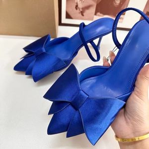 Sandalias de tacón bajo azul real con lazo y tira trasera para mujer, elegantes, de moda, 2024 - Product Image 2