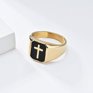 Cross Stainless Steel <b>Ring</b> Men's Fashion Jewelry Gold And Silver Tone Hip Hop Punk Style Drip <b>Ring</b> For Gift - Product Image 3
