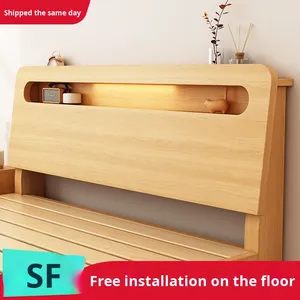 Khung giường đôi cỡ <span class=keywords><strong>Queen</strong></span> hiện đại tối giản 1,5m, khung giường đơn 1,8m, chất liệu gỗ thông nguyên khối, giường vải mềm mại, dùng cho nhà ở hoặc cho thuê. - Product Image 3