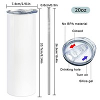 Grosir Tumbler Stainless Steel Dinding Ganda 20 oz untuk Sublimasi, Model Pipih Ramping dengan Tutup dan Sedotan untuk Kopi
