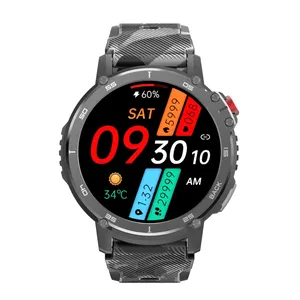 Penjualan Terbaik C22 jam tangan pintar 1.6 inci layar bulat pengisian daya magnetik BT monitor Kesehatan & 24 mode olahraga