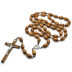 Pared de madera a rayas/Collar de Rosario de lápida crucifijos de madera catolicismo cuentas de oración religiosa Cruz Unisex Tropical nuevo bebé - Product Image 4