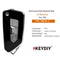 Clé télécommande universelle KEYDIY KD NB34-3 à 3 boutons pour VW, coque de clé de voiture noire, accessoires de clé de voiture, 5 pièces/lot