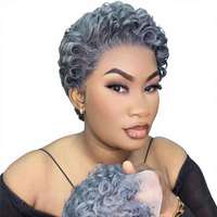 Perruque Courte Grise Nouvelle Tendance pour Femme, en Cheveux Humains Brésiliens Vierges à 100% avec Filet Rose Mécanique