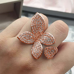 Anello cocktail con fiore di diamanti, micro pavé da donna, con pietra naturale, gioielli alla moda per feste DJ033 - Product Image 3