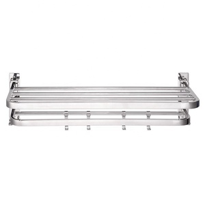 Mensole Moderne per Bagno in Acciaio Inox 304, <span class=keywords><strong>Portasciugamani</strong></span> Pieghevole a <span class=keywords><strong>Doppio</strong></span> Strato con 5 Ganci Mobili - Product Image 3