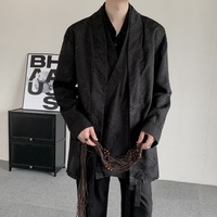 Chemise décontractée pour homme, élégante, à manches longues, en jacquard, style kimono ample, ouverte sur le devant, streetwear, pour tous les jours