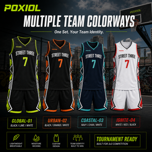 Set Jersey dan Celana Pendek Basket 3x3 Custom Print, Bernapas, Menyerap Keringat, Ringan, Cepat Kering, 100% Poliester untuk Jalanan - Product Image 5