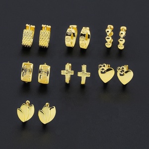 Juego de Aretes JXX Personalizados de Latón Chapado en Oro de 14K y 18K para Mujer, Estilo Cruz, Corazón, Aro, Huggie, Borla Clásica, Joyería de Moda - Product Image 1