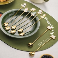 Ensemble cuillère-fourchette en acier inoxydable motif animal de dessin animé, finition miroir, manche long, modèle XHJ-66, pour desserts et café, style Instagram