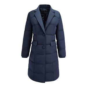 Women's <b>Navy</b> Blue Quilted Long Down Coat With Pockets For Winter Wear - Product Image 1