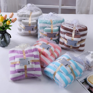 Lot de serviettes de bain en polaire corail rayée de qualité supérieure, épaisses, ultra douces, absorbantes et à séchage rapide, pour la maison – Offre spéciale - Product Image 2