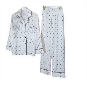 Custom ODM Spring Autumn Light Luxury Breathable Soft Long-sleeve <b>Cardigan</b> Ice Satin <b>Silk</b> Women's Heart Shaped Pajama Sets - Product Image 2