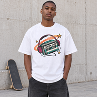 T-shirts d'été pour hommes en coton blanc vintage à motif cassette, coupe oversize, style streetwear et gym, à manches courtes, marque privée