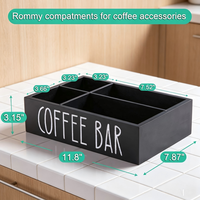 Organisateur de station à café, organiseur d'accessoires de comptoir en bois avec séparateurs amovibles pour condiments, sirops, tasses à thé, agitateurs