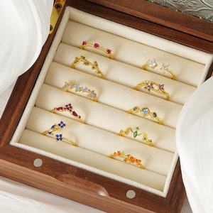 Venta al <span class=keywords><strong>Por</strong></span> Mayor de Anillos de Plata Esterlina 925, Joyería para los 12 <span class=keywords><strong>Meses</strong></span>, Set de Anillos de Eternidad con Piedra de Nacimiento de Circón Colorido en Forma de Flor y Hoja Chapados en Oro para Mujer - Product Image 1