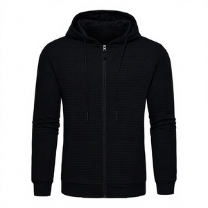 Sudadera con Capucha y Cierre para Hombre, Tejido Waffle, Corte Regular, Informal, para Otoño, Color Gris 2027 - Product Image 2