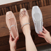 Sandales plates en PVC ajourées 2026 – Nouvelle collection tendance et polyvalente pour la plage, à bride unique, ornées de strass, effet gelée