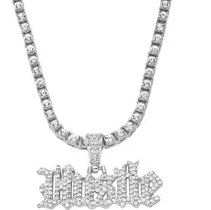 Fashion letter pendant necklace 4mm single row diamond Unique tennis chain