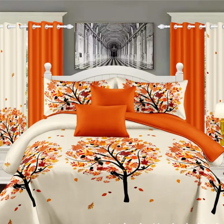 Hochwertiger Vorhang-Bettwäsche-Set bedruckte 6-teilige Bettwäsche für Haus und Schlafzimmer
