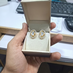 14K Yellow Gold Polki Diamond <b>Halo</b> Stud <b>Earrings</b> 2.35Ct Total Lab Grown Diamonds IGI Certified Indian Made - Product Image 1
