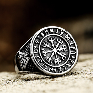 Bagues en acier inoxydable pour hommes, soldat en acier, mystérieux, nordique, Viking, Rune, Punk, SS8-885R - Product Image 2