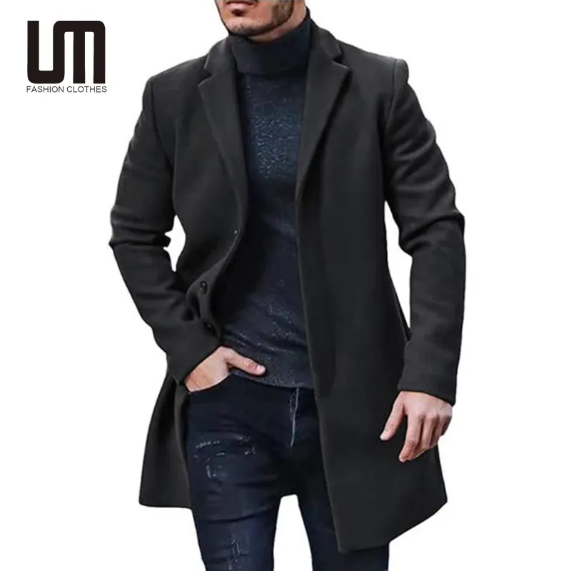 Liu Ming Autumn Winter Men Fashion New Product Solid Color Single Breasted Overcoat Jacket Woolen Plus Size Coats