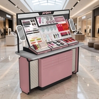 Kiosque cosmétique moderne en acrylique, comptoir d'exposition écologique avec éclairage LED, étagère, îlot de présentation de maquillage pour centre commercial