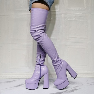 Plus Sizes Platform Boots Women's Stretchy Thigh High Boots High Chunky Heels Shoes Custom Size Logo - Product Image 1