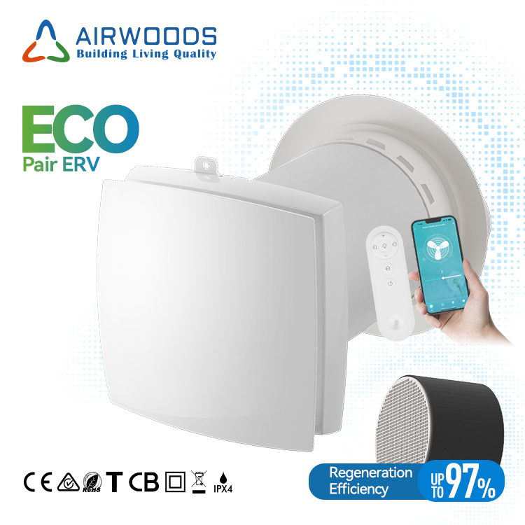 Airwoods SEC Class a HVAC система 97% Эффективная очистка для однокомнатной комнаты Эрв моющийся Аккумулятор для спальни в гостиницах