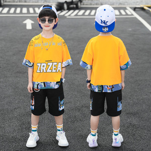 2023 <span class=keywords><strong>estate</strong></span> grandi vestiti per bambini manica corta lettera Patchwork T-Shirt tasche pantaloncini due pezzi bello Casual ragazzo set sportivi - Product Image 5