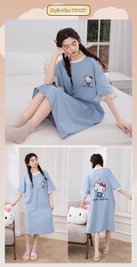 <span class=keywords><strong>Pijamas</strong></span> Casuales de Verano para Mujer, Manga Corta, Rayas, Dibujos Animados, Bonitas, Camisón de Longitud Media, Estilo Coreano, Holgadas, de Algodón, para el Hogar - Product Image 6