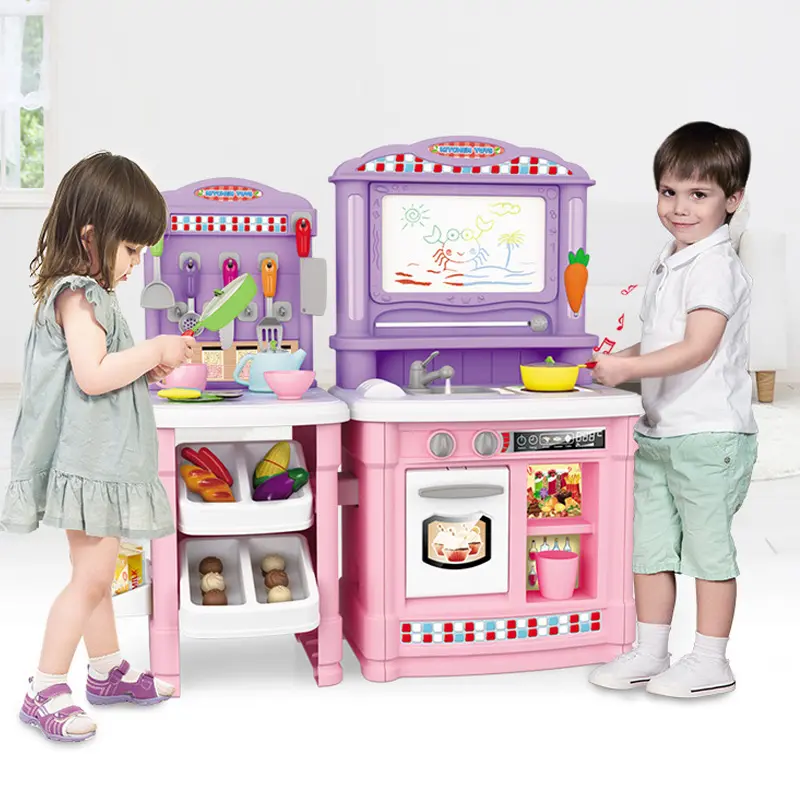 luxury kitchen toy cooking game toy dining table magnetic writing board cut vegetable plastic pretend play kitchen set for kids