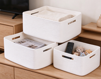 Lot de 3 paniers de rangement élégants en corde de coton blanc, écologiques, avec poignées, 17x13x7.5 pouces, bacs de rangement rectangulaires, vente en gros, personnalisables