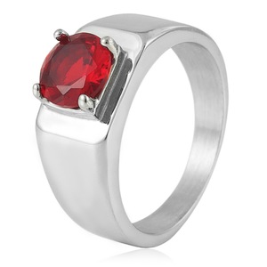 Bague unisexe en acier inoxydable yunnique avec pierre précieuse rouge sertie à griffes, idéale pour les mariages - Product Image 1